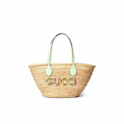 GUCCI SMALL STRAW TOTE WITH GUCCI LOGO 779524 (26*22.5*18cm)